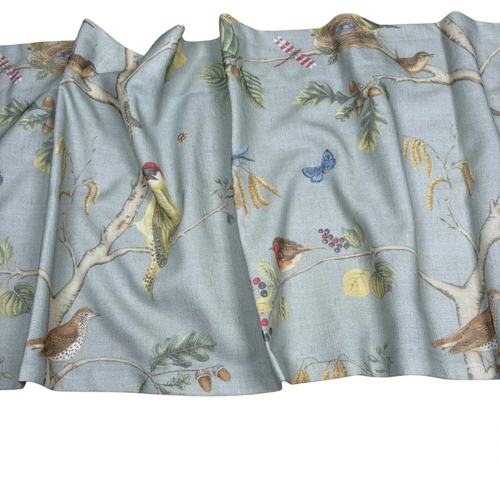 VOGOL Cotton Linen Bird Print Valance Set 2 Blue Green Woodland Nature 52x18